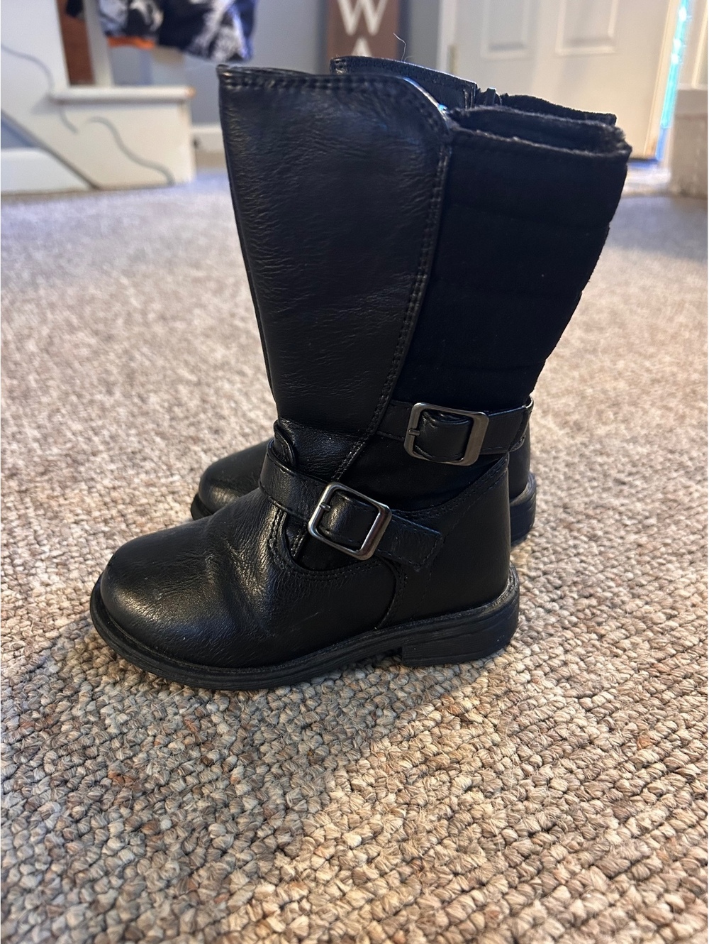 Black Mid-Calf Buckle Boots for Girls